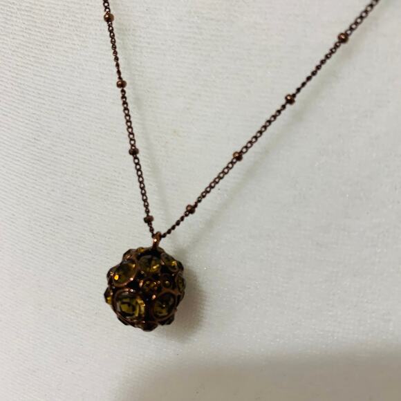 Fossil Copper Tone Rhinestone Sphere Ball Necklace 18" - Picture 2 of 5